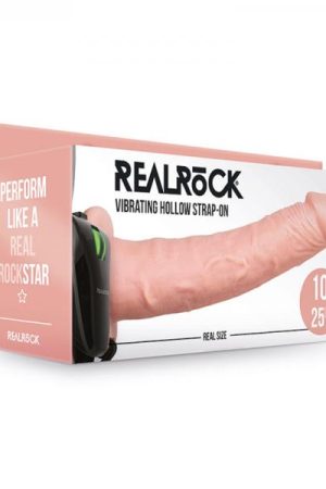 Realrock Vibrating Hollow Strap-on Without Balls 10 In. Vanilla