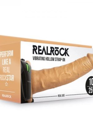 Realrock Vibrating Hollow Strap-on Without Balls 10 In. Caramel