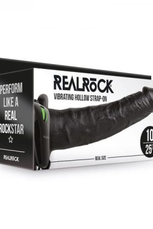Realrock Vibrating Hollow Strap-on Without Balls 10 In. Chocolate