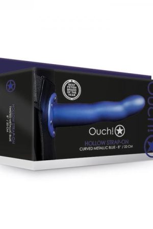 Ouch! Curved Hollow Strap-on 8 In. Metallic Blue