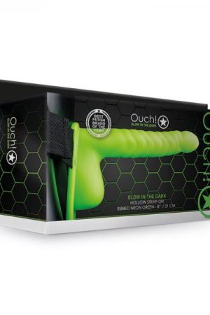 Ouch! Ribbed Hollow Strap-on With Balls 8 In. G.i.t.d.