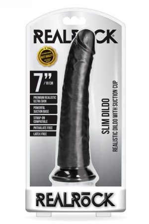 Realrock Slim Realistic Dildo With Suction Cup 7 In. Chocolate