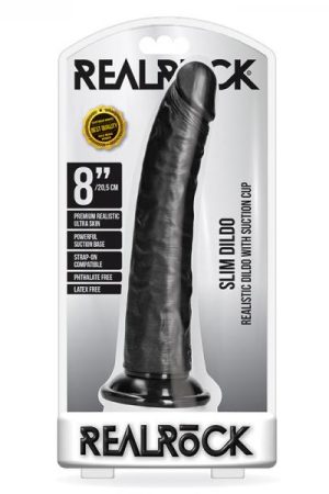 Realrock Slim Realistic Dildo With Suction Cup 8 In. Chocolate