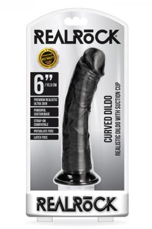 Realrock Curved Realistic Dildo With Suction Cup 6 In. Chocolate