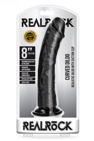 Realrock Curved Realistic Dildo With Suction Cup 8 In. Chocolate