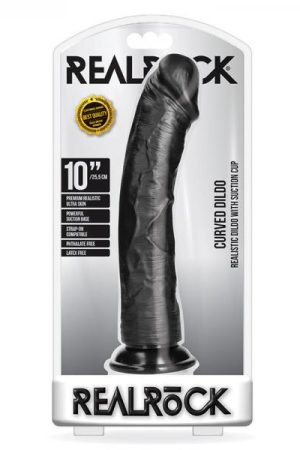 Realrock Curved Realistic Dildo With Suction Cup 10 In. Dark