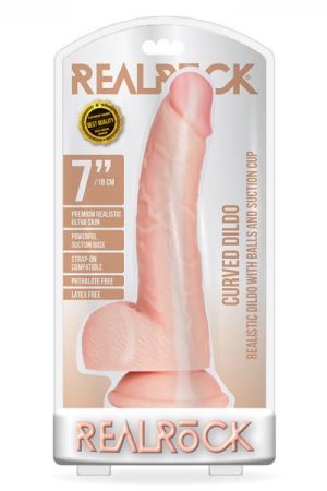 Realrock Curved Realistic Dildo With Balls And Suction Cup 7 In. Light