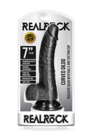 Realrock Curved Realistic Dildo With Balls And Suction Cup 7 In. Dark