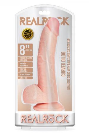 Realrock Curved Realistic Dildo With Balls And Suction Cup 8 In. Light
