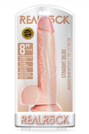 Realrock Straight Realistic Dildo With Balls And Suction Cup 8 In. Light