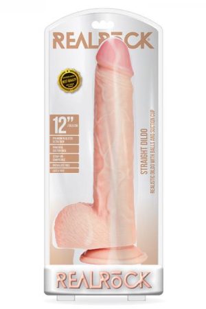 Realrock Straight Realistic Dildo With Balls And Suction Cup 12 In. Light