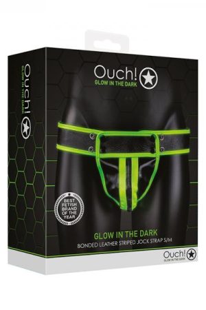 Ouch! Glow Striped Jock Strap - Glow In The Dark - Green - S/m