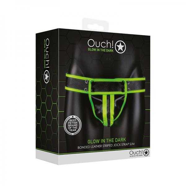 Ouch! Glow Striped Jock Strap - Glow In The Dark - Green - S/m