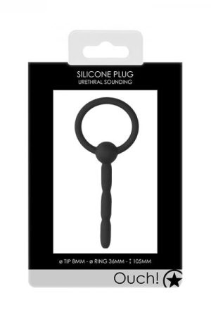 Ouch! Urethral Sounding - Tiered Silicone Plug - Black - 8 Mm