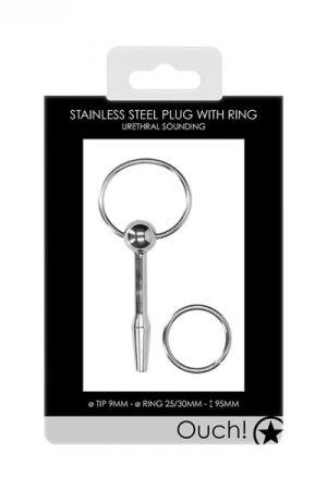 Ouch! Urethral Sounding - Metal Plug With Ring - 9 Mm