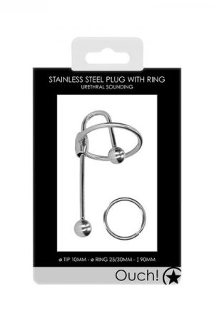 Ouch! Urethral Sounding - Metal Plug With Ring - 10 Mm