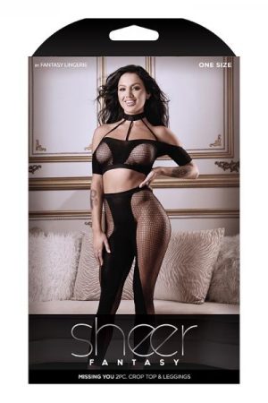 Sheer Missing You 2-piece Off-shoulder Crop Top & High-waist Leggings Black O/s