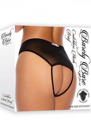 Barely Bare Crotchless Mesh Brief With Vibrating Finger Ring Black O/s