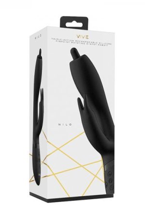 Vive Nilo Rechargeable Pinpoint Rotating Siilicone Rabbit Vibrator Black