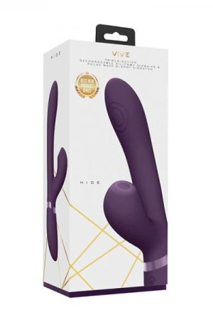 Vive Hide Rechargeable Air & Pulse Wave Silicone Dual Stimulator Purple
