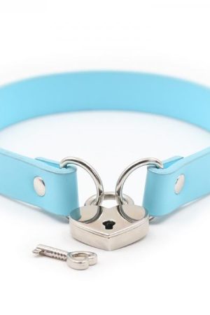 Ple'sur Pvc Collar With Heart Lock & Key Aqua