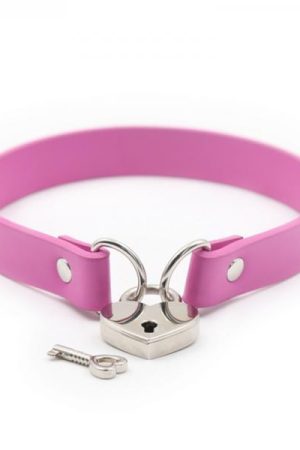 Ple'sur Pvc Collar With Heart Lock & Key Pink