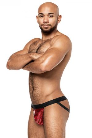 Male Power Disco Desire Strappy Ring Jock Black/red S/m