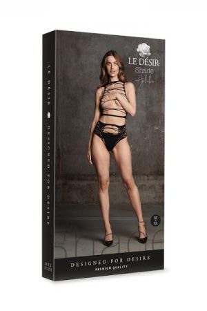 Shots Le Desir Shade Helike Xlv 2-piece With Open Cups, Crop Top & Panty Black O/s