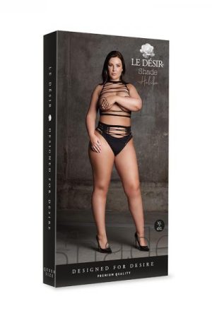 Shots Le Desir Shade Helike Xlv 2-piece With Open Cups, Crop Top & Panty Black Queen Size