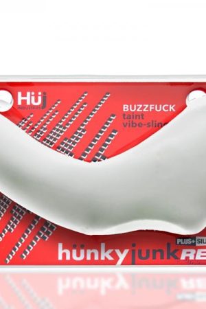 Hunkyjunk Buzzfuck Cock & Ball Sling With Taint Vibrator White Ice