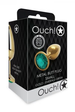 Shots Ouch! Round Gem Butt Plug Small Gold/emerald Green