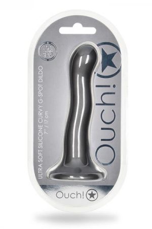 Shots Ouch! Ultra Soft Silicone 7 In. Curvy G-spot Dildo Gunmetal