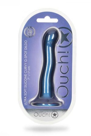 Shots Ouch! Ultra Soft Silicone 7 In. Curvy G-spot Dildo Metallic Blue