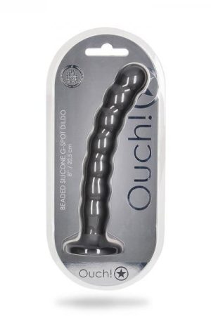 Shots Ouch! Beaded Silicone 8 In. G-spot Dildo Gunmetal