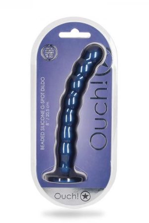 Shots Ouch! Beaded Silicone 8 In. G-spot Dildo Metallic Blue