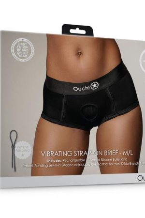 Shots Ouch! Vibrating Strap-on Brief Black M/l