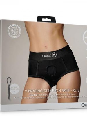 Shots Ouch! Vibrating Strap-on Brief Black Xs/s