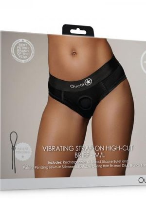 Shots Ouch! Vibrating Strap-on High-cut Brief Black M/l