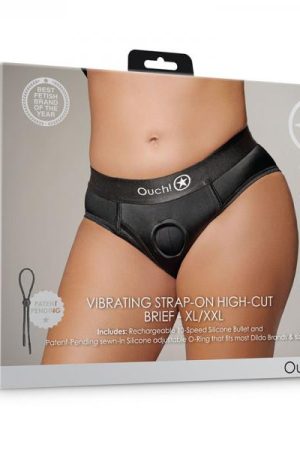 Shots Ouch! Vibrating Strap-on High-cut Brief Black Xl/2xl
