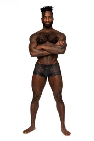 Male Power Sassy Lace Mini Short Sheer Pouch Black M