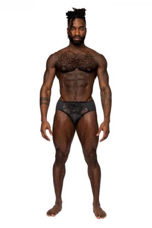 Male Power Sassy Lace Bikini Solid Pouch Black M