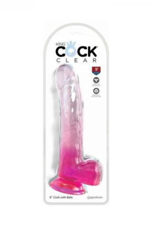 King Cock Clear With Balls 9in Pink