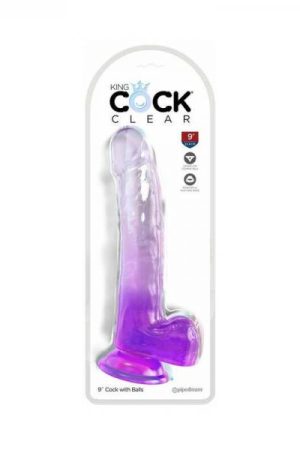 King Cock Clear With Balls 9in Purple