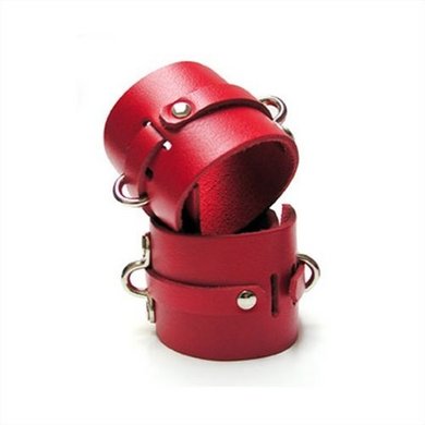 KinkLab Bondage Basics Leather Wrist Cuffs Red