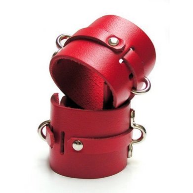 KinkLab Bondage Basics Leather Ankle Cuffs Red