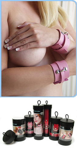 KinkLab Pink Bound Leather Wrist Cuffs