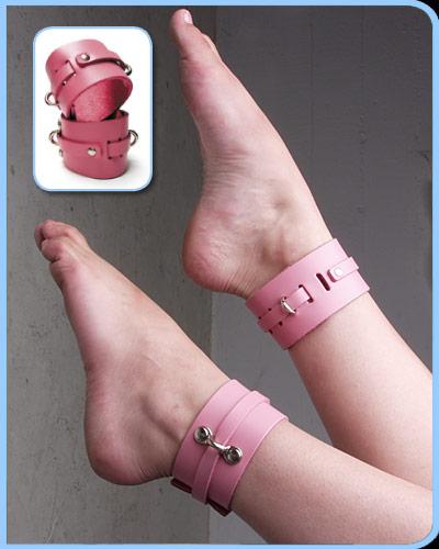 KinkLab Pink Bound Leather Ankle Cuffs