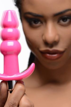 Ribbed Vibrating Butt Plug Pink