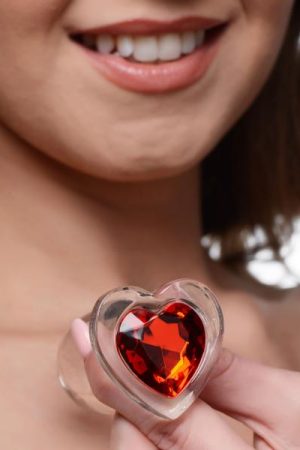 Red Heart Gem Glass Anal Plug - Medium