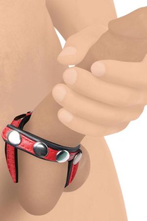 Leather Snap-on Cock Harness - Red